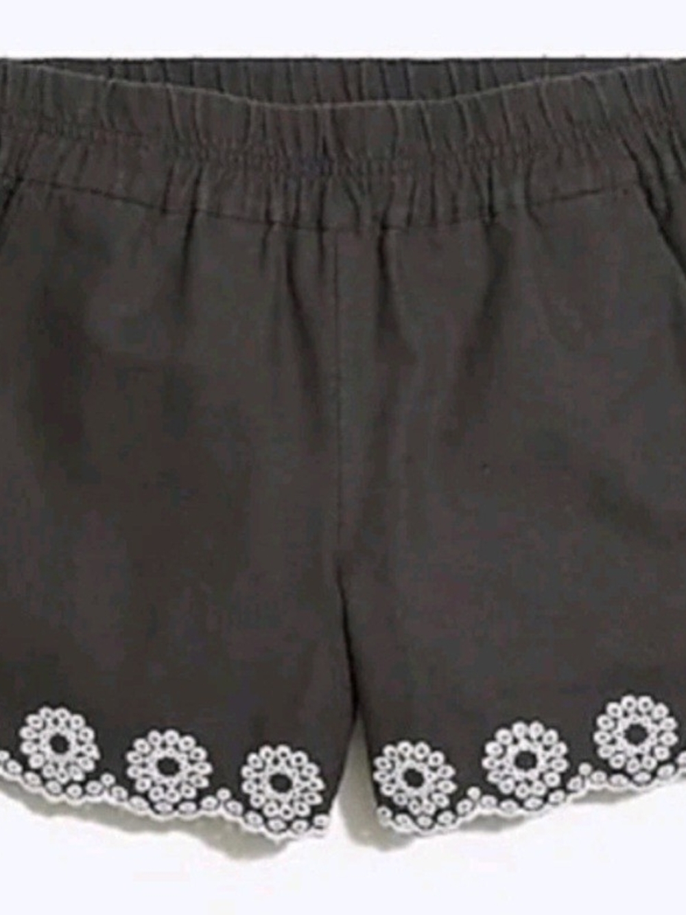 J. Crew Black Scalloped Hem Shorts with White Floral Embroidery